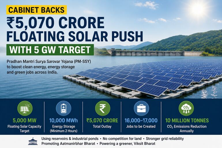 Cabinet Backs ₹5,070 Crore Floating Solar Push With 5 GW Target Cabinet Backs ₹5,070 Crore Floating Solar Push With 5 GW Target