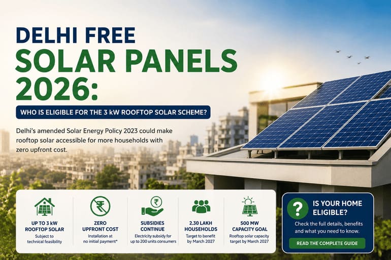 Delhi Free Solar Panels 2026: Who Is Eligible for the 3 kW Rooftop Solar Scheme? Delhi Free Solar Panels 2026: Who Is Eligible for the 3 kW Rooftop Solar Scheme
